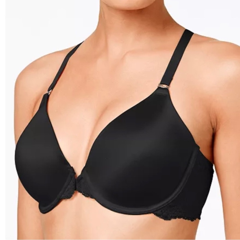 Maidenform One Fab Fit Lace T-Back Shaping Underwire Front Close Bra 42D Black